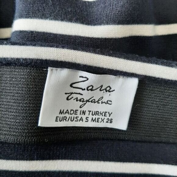 ZARA Soft Ponte Knit Pull-On Asymmetric Pencil Skirt Stripe Pattern B&W Sz S - Picture 8 of 10